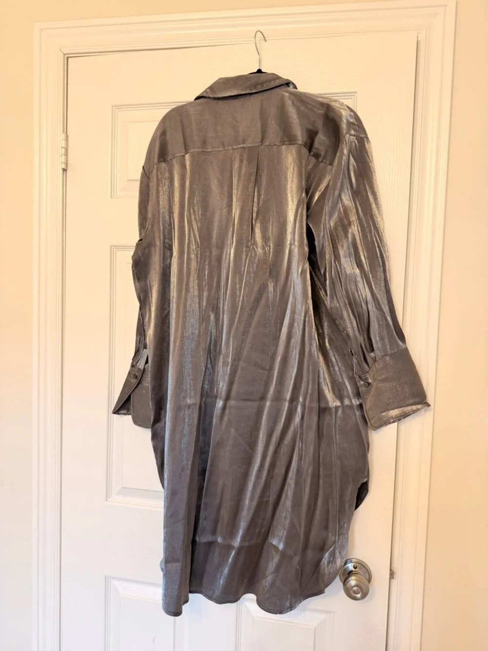 H&M Metallic Silver Button-Front Blouse - Picture 4 of 4
